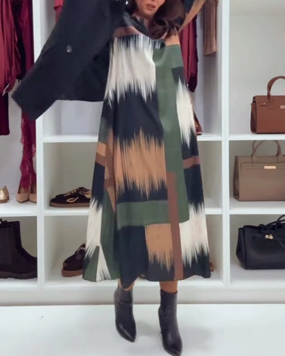 Fashion Printed Round Neck Long Sleeve Dress