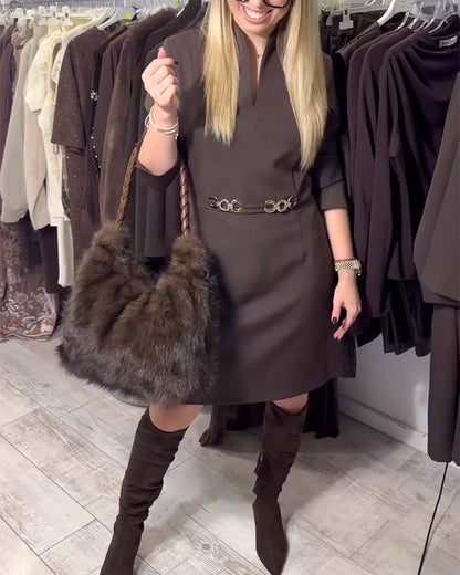 Elegant Stand Collar Straight Dress