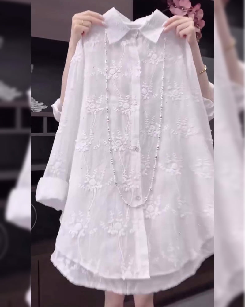 Solid Embroidered Drop Shoulder Shirt