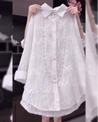 Solid Embroidered Drop Shoulder Shirt