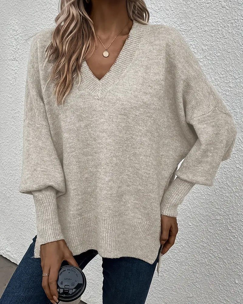 Lantern Sleeve V Neck Jumper