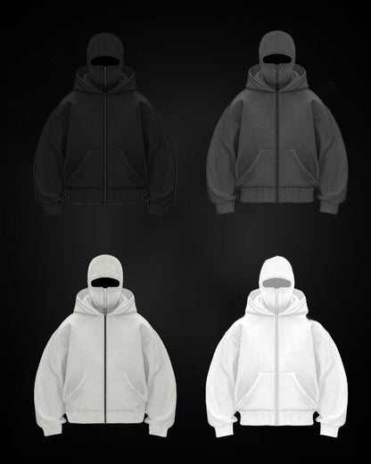 Unisex Double Hood Zip-Up Sweatshirt Coat