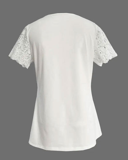 Hollow Lace Patchwork Pleated T-Shirt