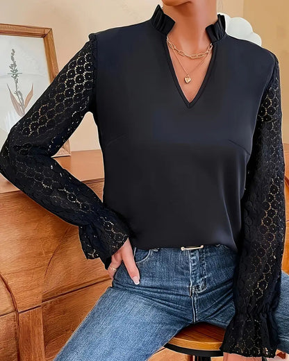 V-Neck Lace Long-Sleeved Blouse