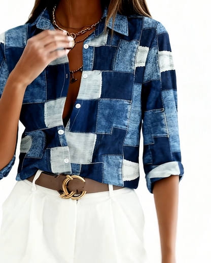 Checkered Print Color-Blocking Shirt