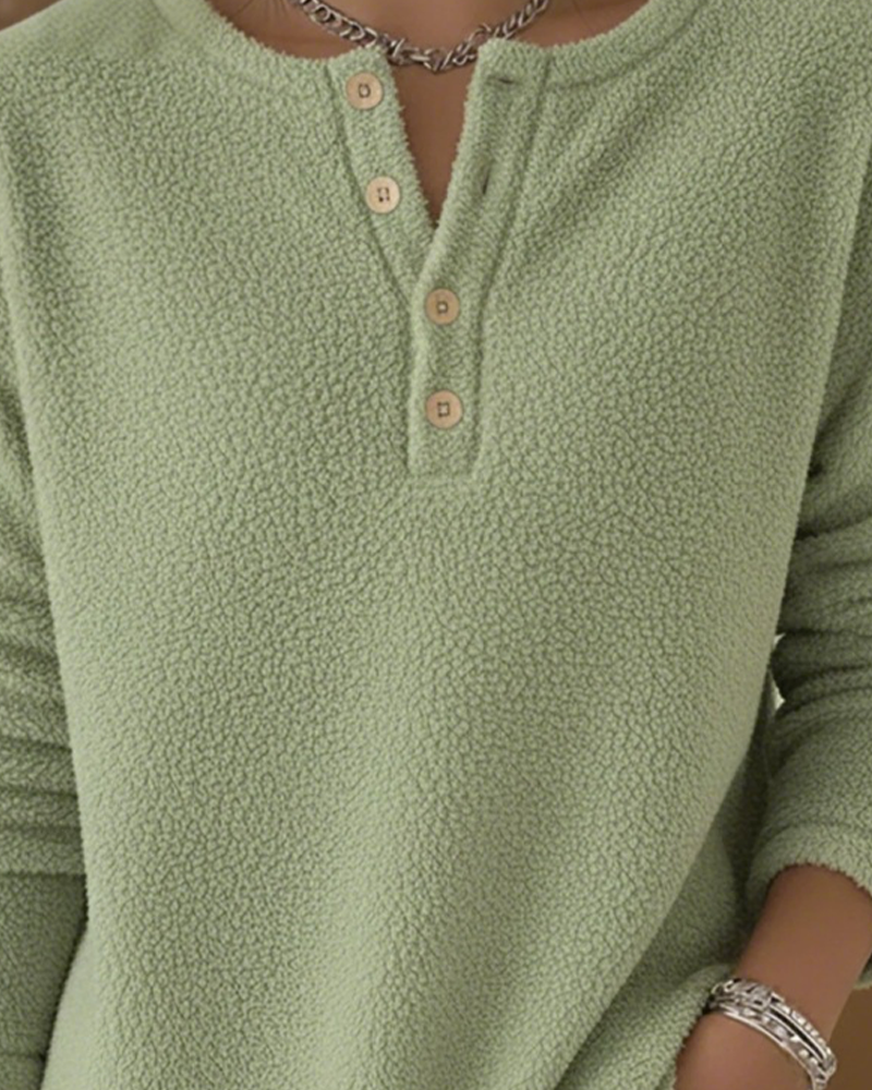 Long-Sleeved Button-Down Sweatshirt