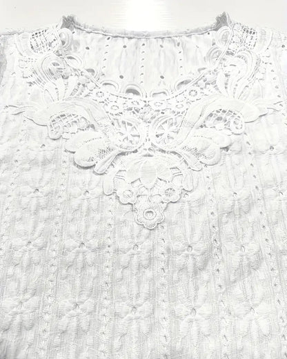 Round Neck Lace Crochet Short Sleeve Blouse