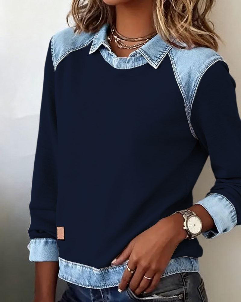 Fashionable Lapel Long-Sleeved Blouse