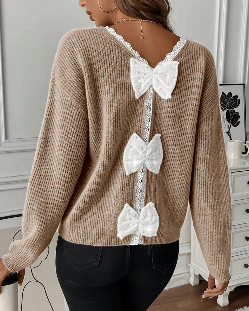 Long-Sleeved Back Bow Pullover