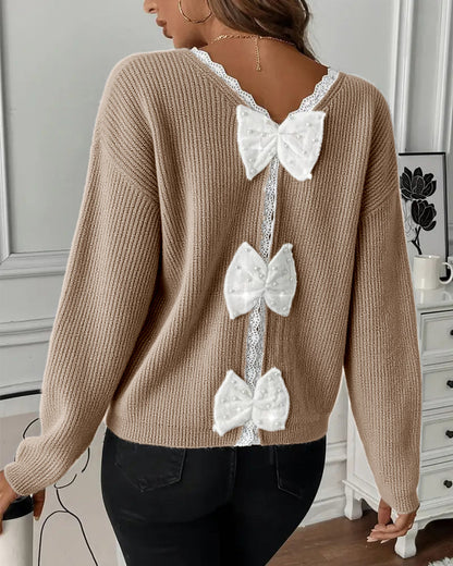 Long-Sleeved Back Bow Pullover