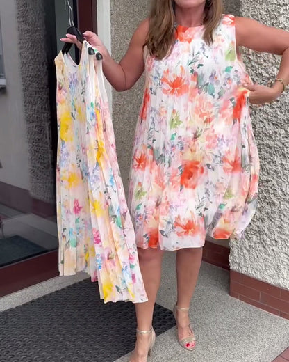 Sleeveless Pleated Floral Dress