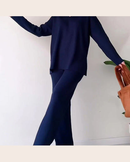 Solid - Colored and Knit Feature Two - Piece Set