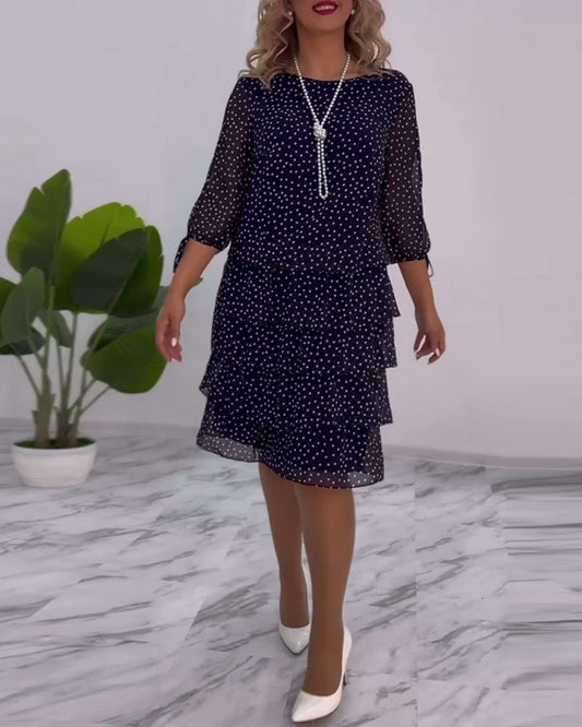 Polka dot print layered elegant dress