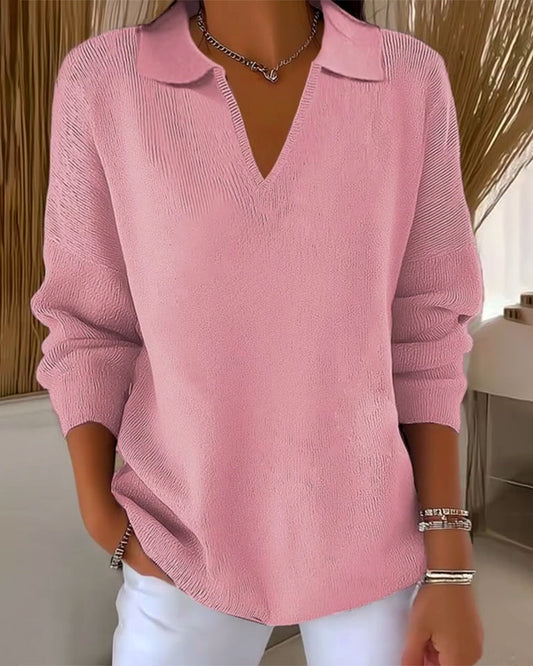 Casual V-Neck Solid Color Pullover