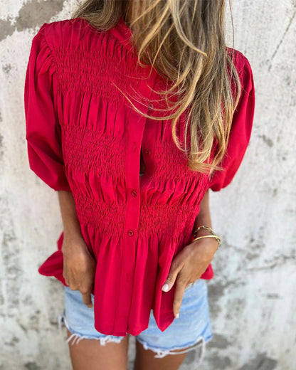 Casual Fashion Short Sleeve Solid Color Blouse