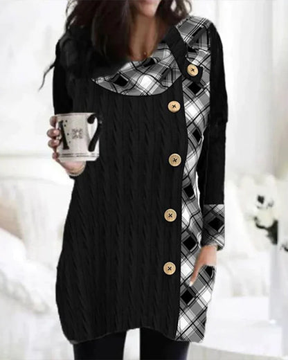 Patchwork plaid button dress