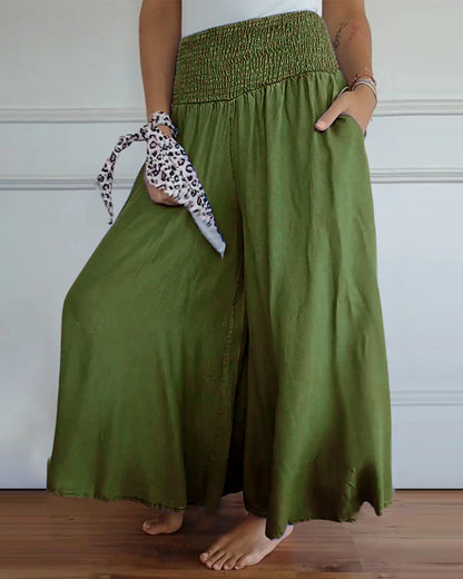 Elastic waist wide leg pants