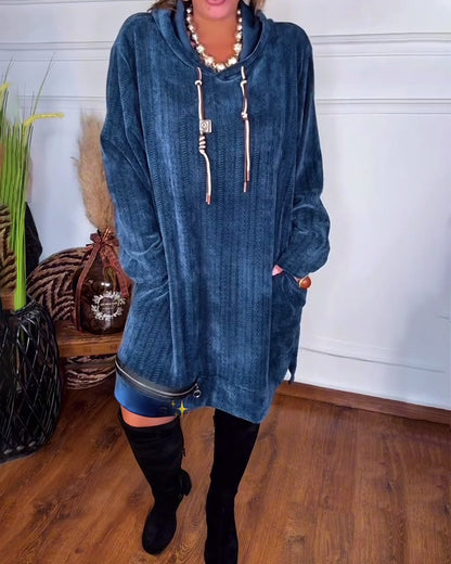 Casual Hooded Loose Solid Color Dress