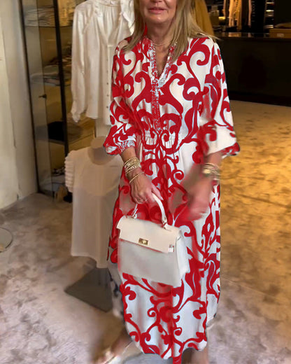 V-Neck Printed Loose Dress