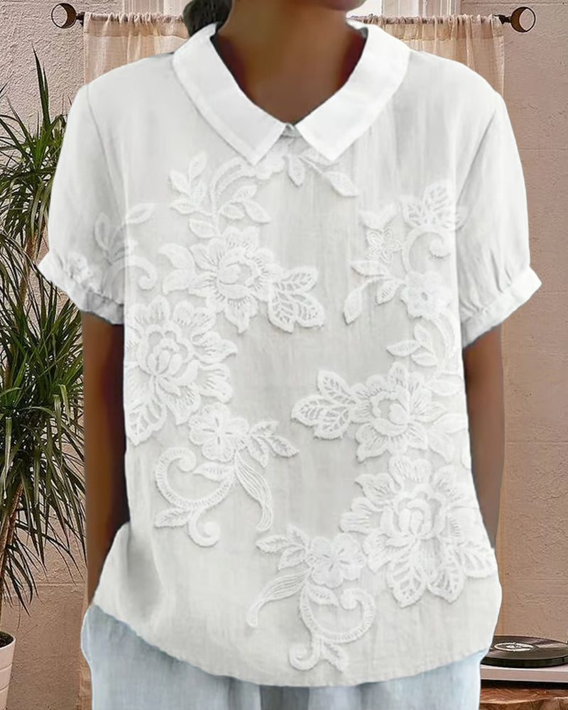 Solid Color Blouse With Lapel Print