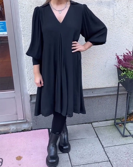 V-Neck Fashionable Lantern Sleeve Dress