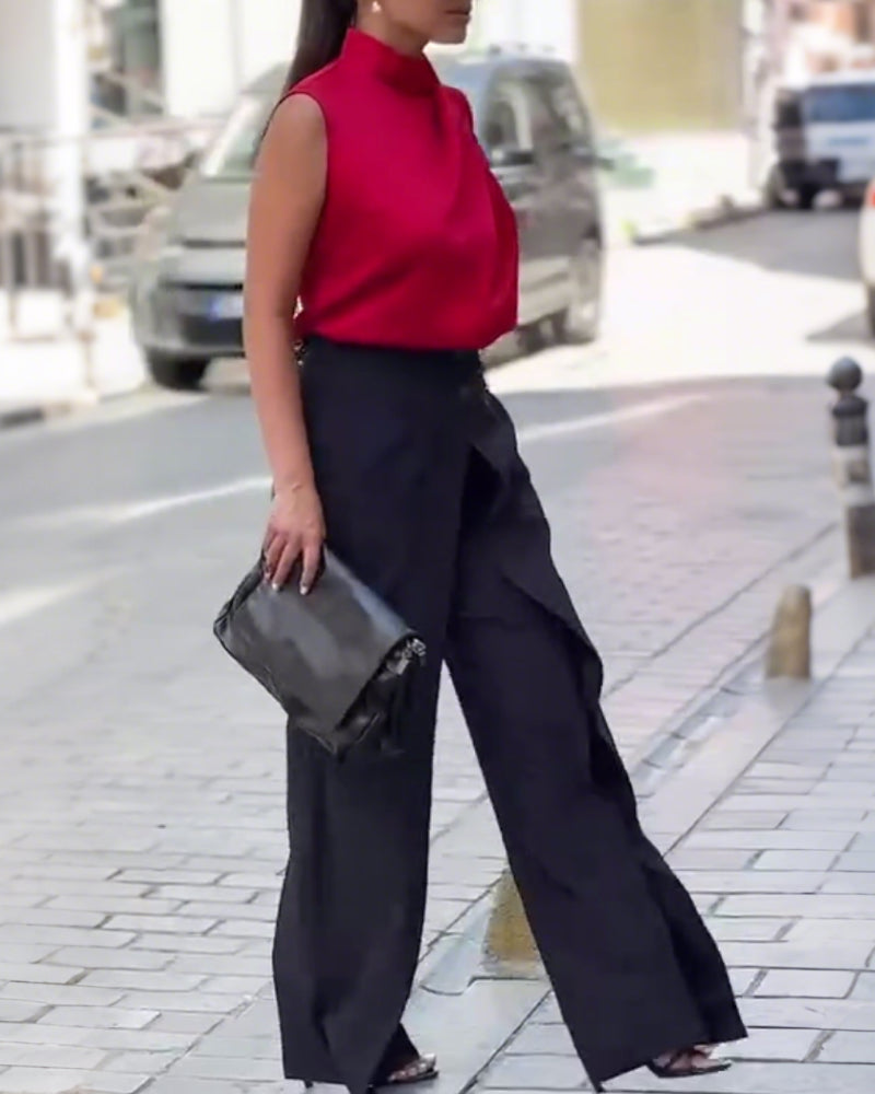 Asymmetric Layered Wide-Leg Pants