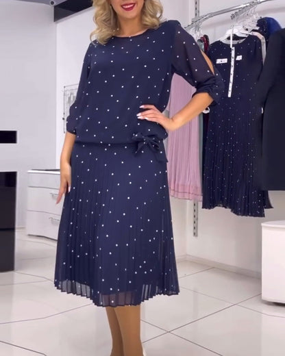 Round collar polka dot casual dress