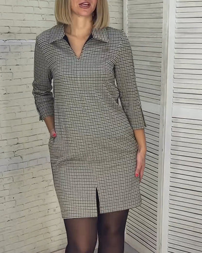 V-neck slit long-sleeved dress