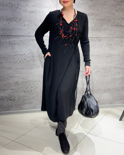 Solid color belted dress