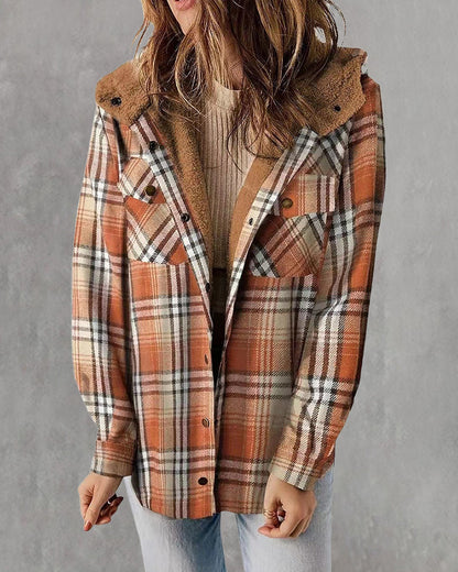 Plaid Hooded Woolen Coat