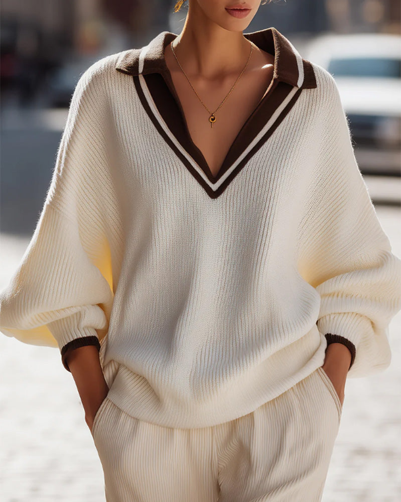 Color-Blocked V-Neck Pullover Sweater