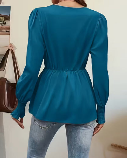 Elegant Cross-Tie Lantern Sleeve Top