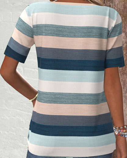 Striped Contrast Button Casual Blouse