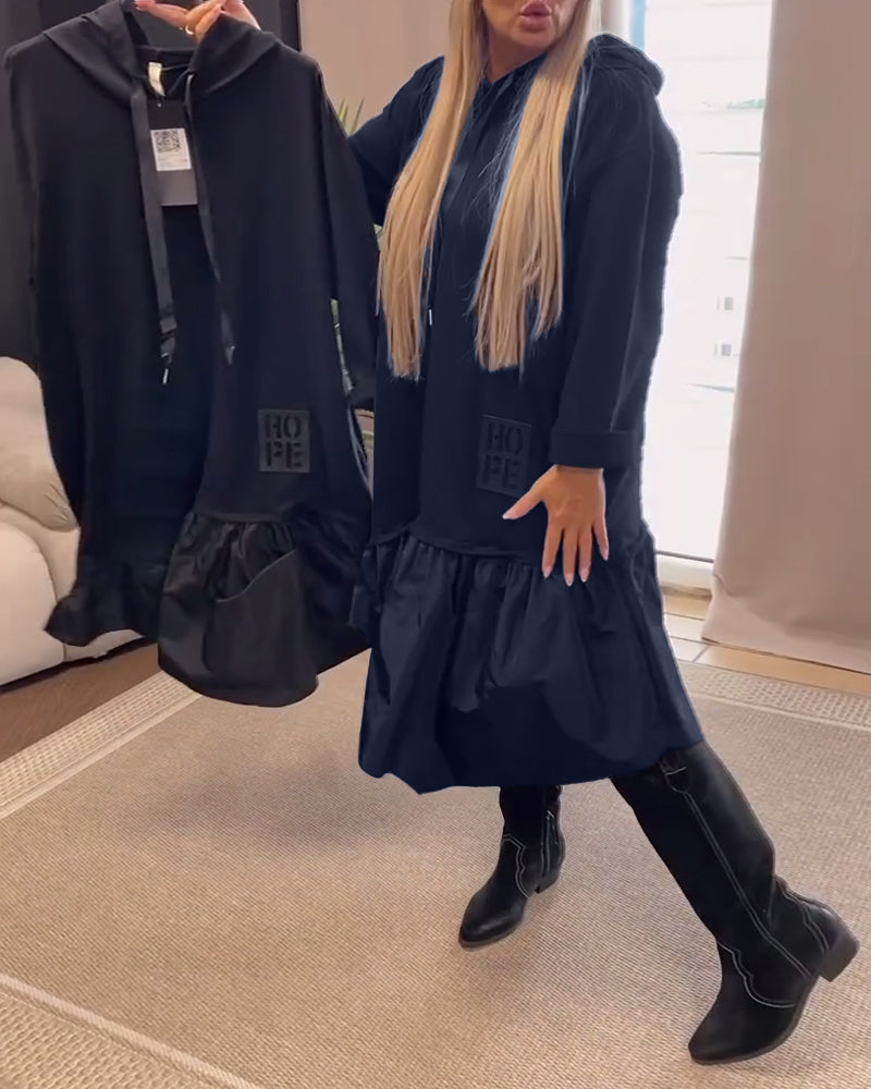 Long sleeve panel loose hooded dress