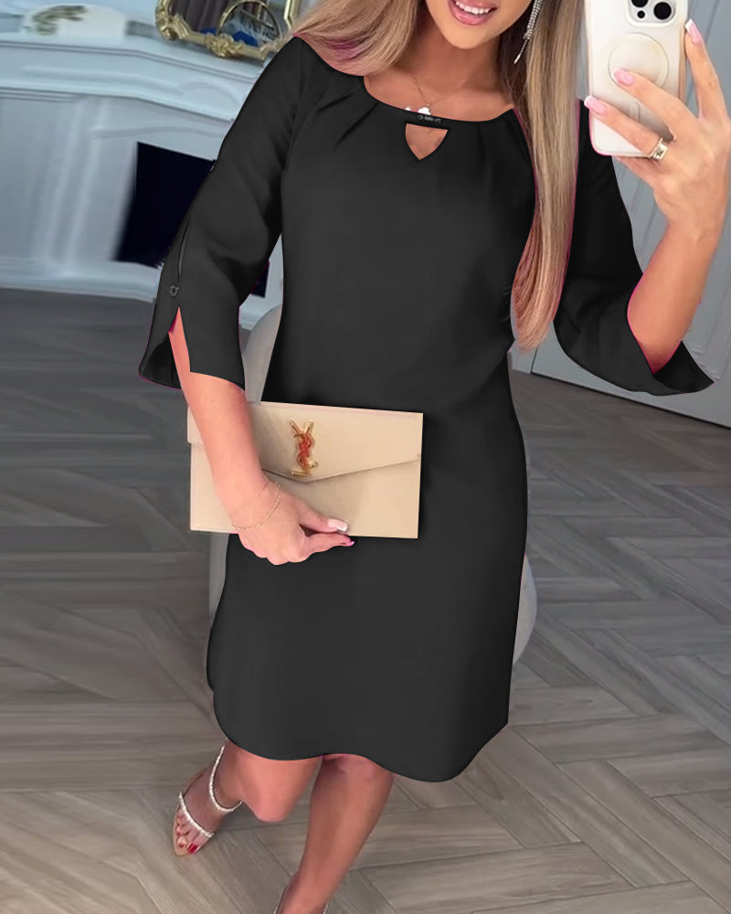 Elegant Solid Color Hollow Straight Dress