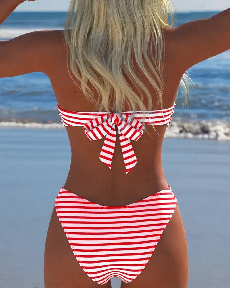 High Waist Striped Triangle Two-Piece Swimsuit