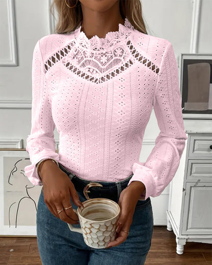 Lace Round Neck Long Sleeve Top