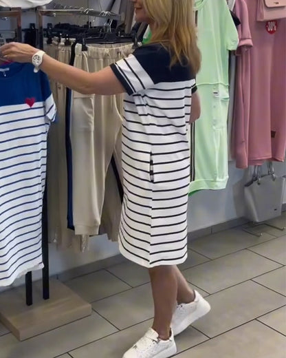 Crew Neck Casual Striped Dress