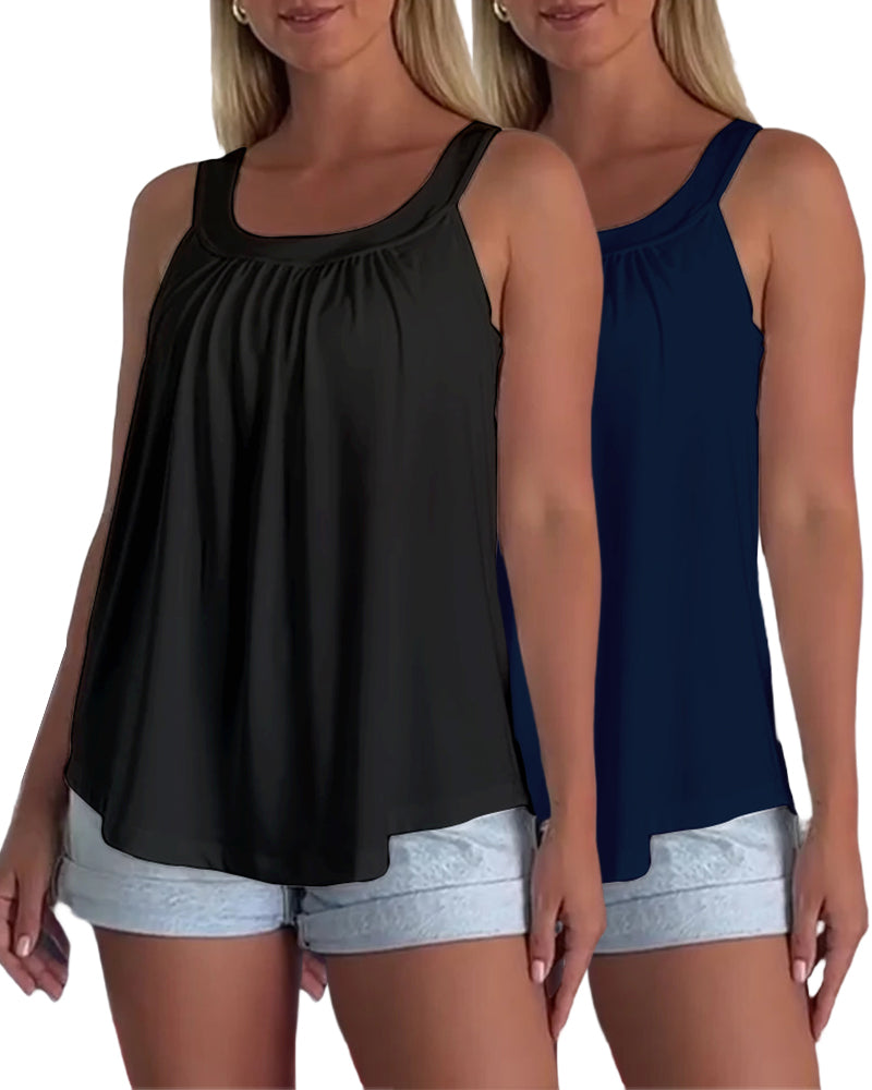 Strapless Pleated Solid Color Tank Top Set