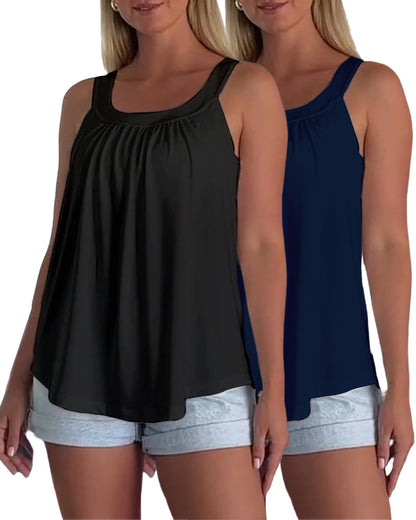 Strapless Pleated Solid Color Tank Top Set
