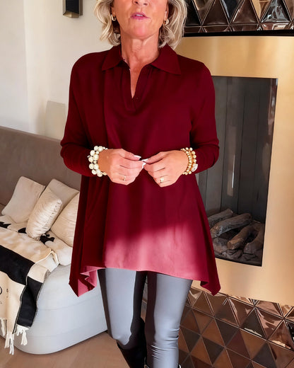 Irregular Lapel Long-Sleeved Top