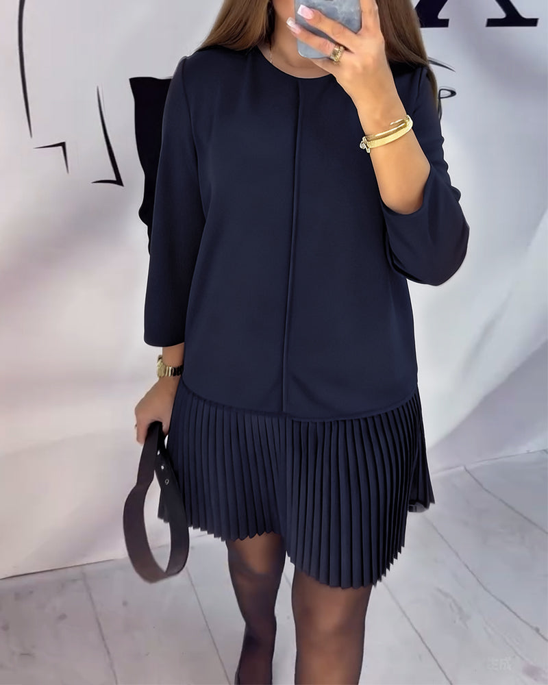 Three-Quarter Sleeve Accordion Pleated Dress