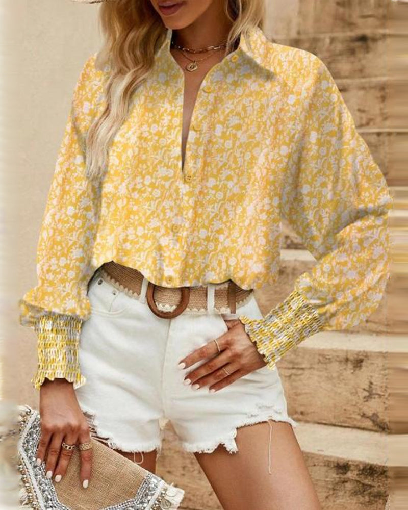 Retro Button and Floral Prints Blouse