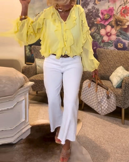 Ruffled Flowy Solid Color Shirt