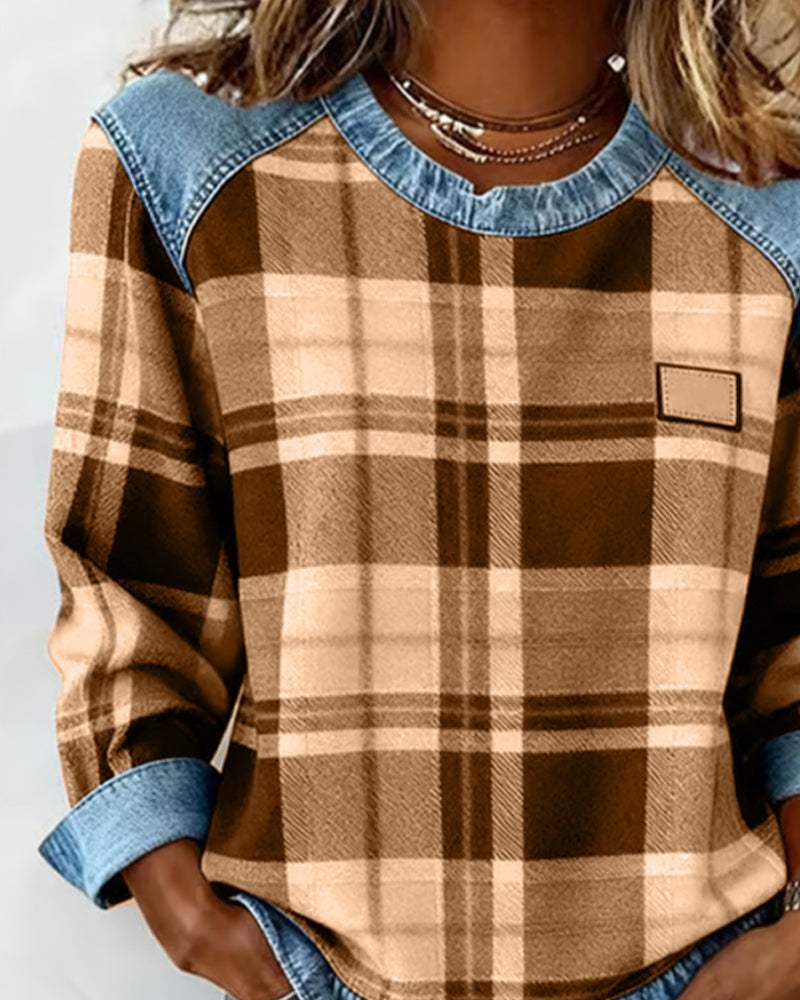 Plaid Patchwork Fashion Sweatshirt