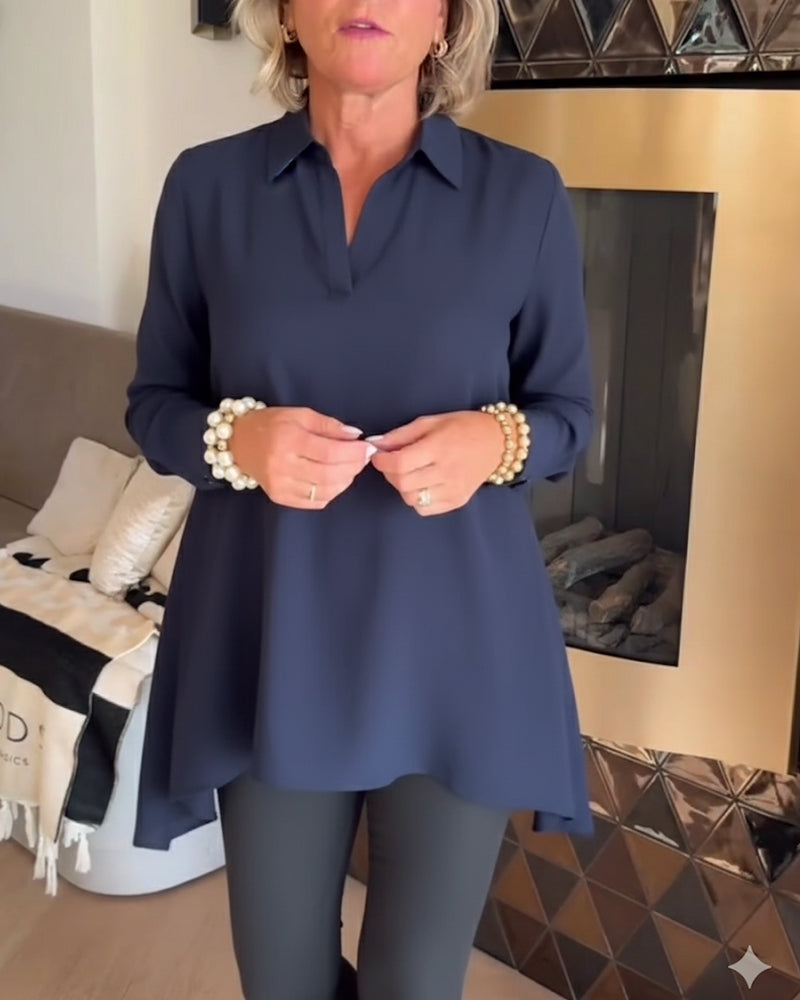 Irregular Lapel Long-Sleeved Top