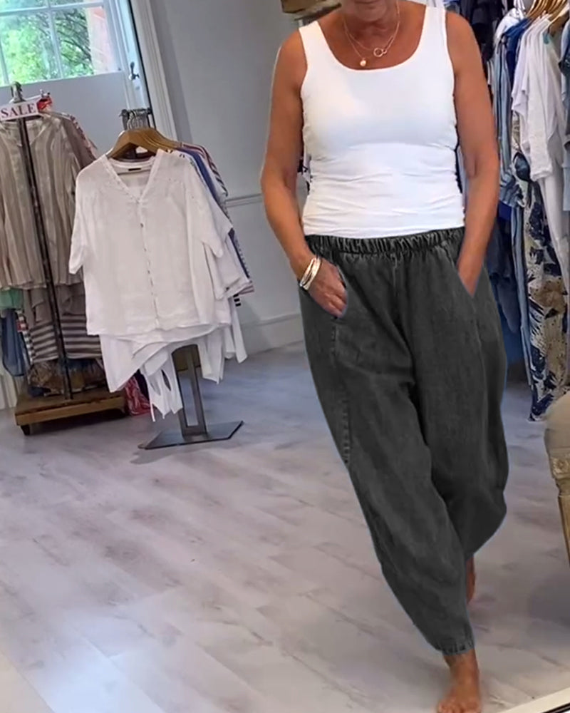 Elastic Waist Casual Jeans