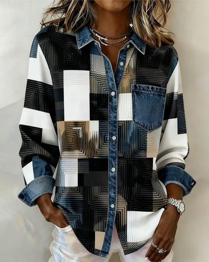 Color Block Fashionable Lapel Shirt