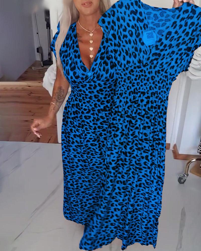 Elegant Leopard Print V-Neck Dress