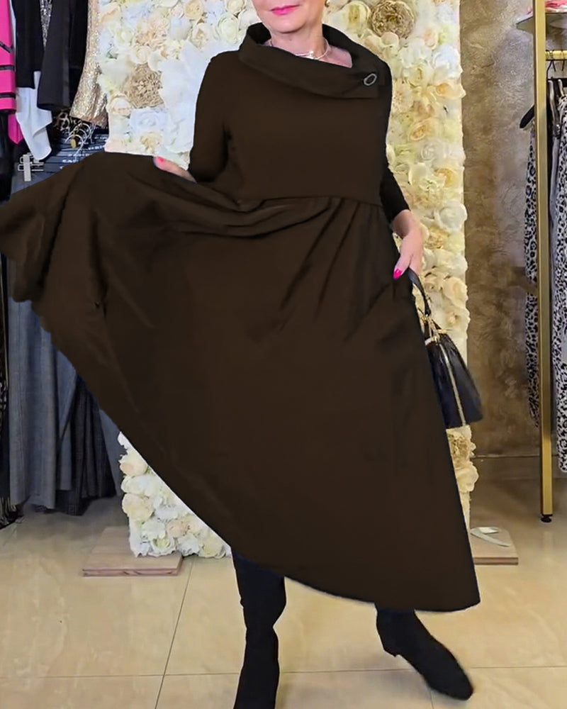 Fashionable Street Solid A-line Dress